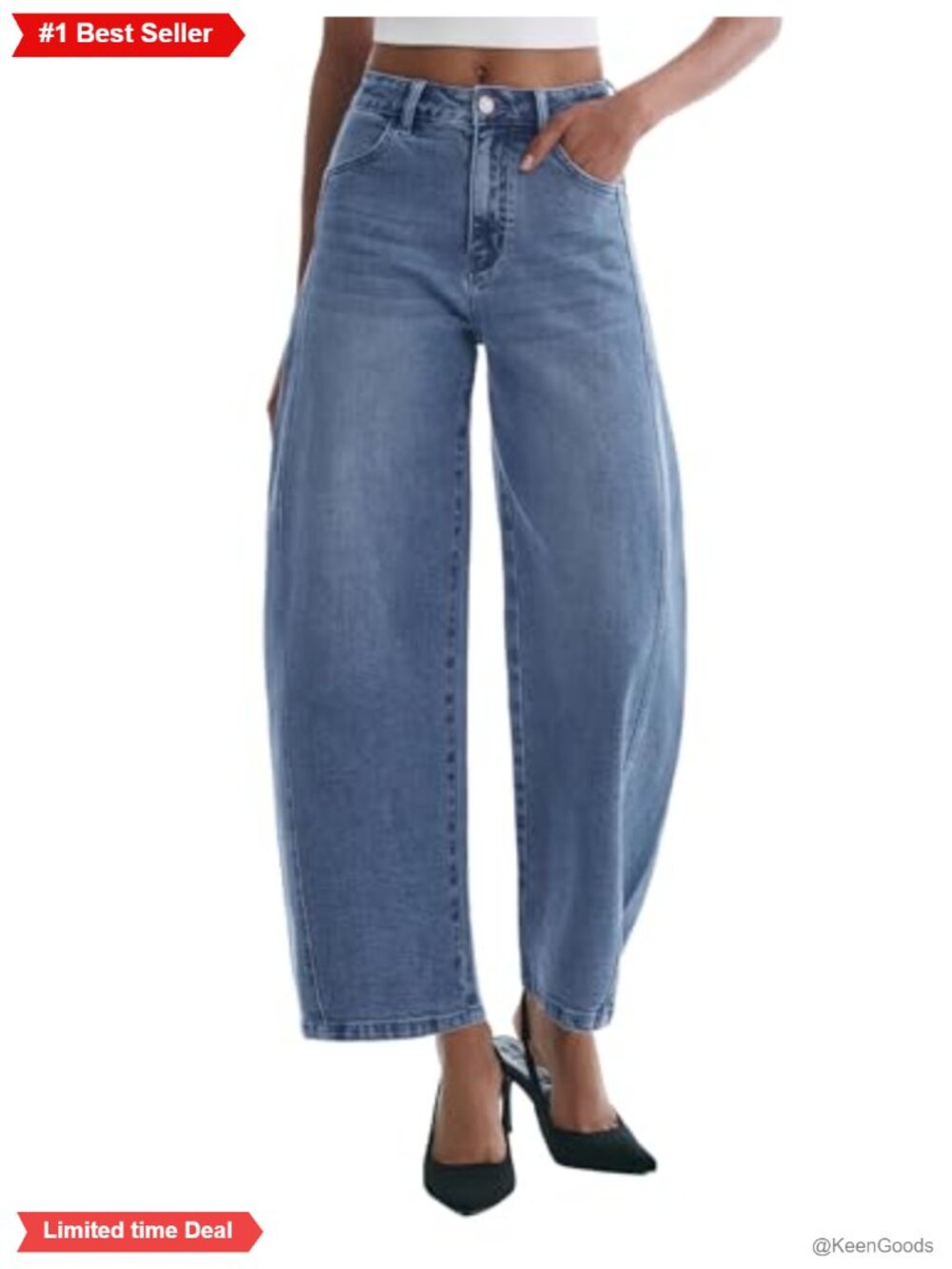 High Waisted Barrel Jeans Stretchy Wide Leg Ankle Denim Pants